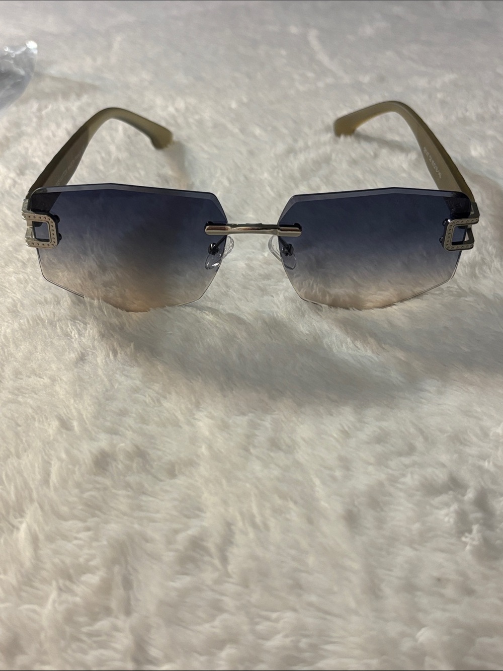 Men's Rimless Gradient Blue-to-Brown Sunglasses
